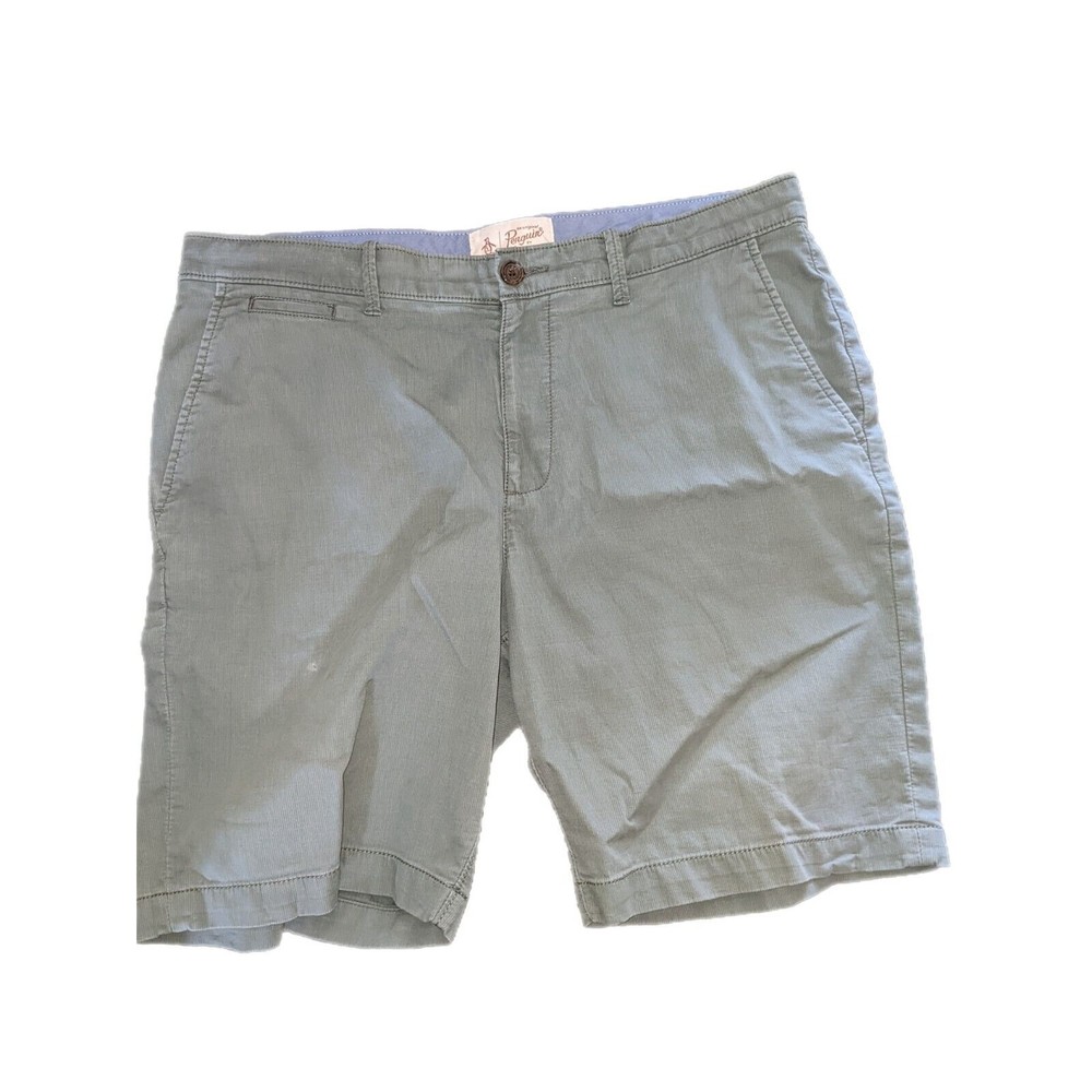 Penguin Shorts Mens 34 Green Preppy Golf Flat Front Cotton Casual Outdoor READ